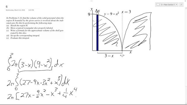 y=9-x^2(x greater than 0), x=0, y=0, about the line x=3 смотреть онлайн