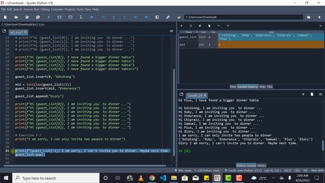 Removing items from a Python list | Python Crash Course - Exercise 3.7 смотреть онлайн