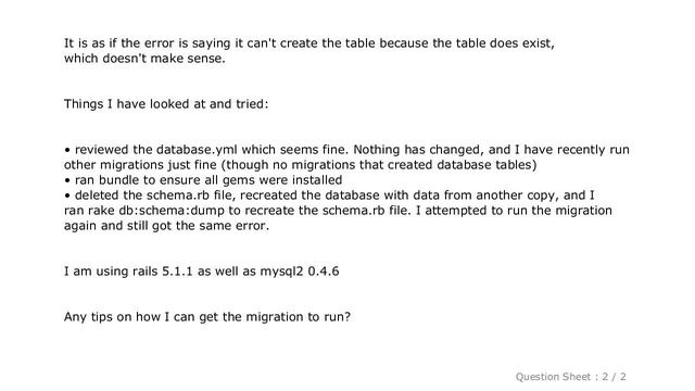 MySQL : Migration to create table raises Mysql2::Error: Table doesn't exist смотреть онлайн