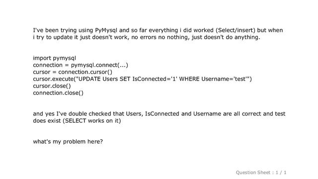 MySQL : PyMysql UPDATE query смотреть онлайн