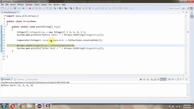 How to sort the IntegerArray in desc order using Comparator? | sort(T a, Comparator c) method Array смотреть онлайн