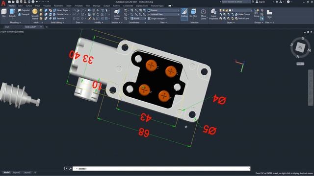 AutoCAD 3D, Autodesk, How to drawing limit switch, sketches #11 смотреть онлайн