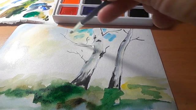 Весна. Пейзаж. Акварель. Как рисовать. смотреть онлайн
