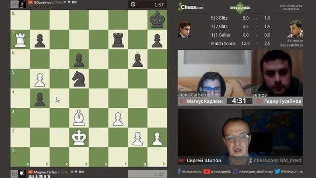 Карлсен - Гусейнов, 16 партия, 3+2. Сицилианская защита ⚡️Speed chess 2017 🎤 Сергей Шипов ♕ Шахматы смотреть онлайн
