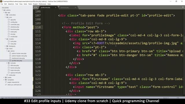 #33 Profile edit inputs | Udemy clone from scratch in php | Quick programming tutorial смотреть онлайн