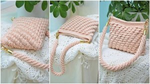 Посмотрите этот необычный узор / Вязание сумочки из шнура / Ремешок жгутик