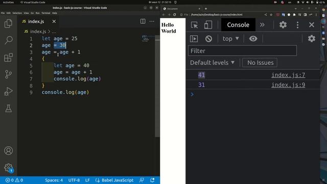 JavaScript # 4 Блочная область видимости смотреть онлайн
