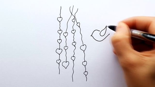 Рисуем простые рисунки #174. Как нарисовать птичку с сердечками. Рисунки в День Влюбленных смотреть онлайн