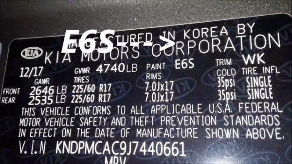 Kia Sportage Paint Code Location All Years