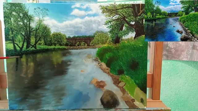 Пейзаж реки маслом|как нарисовать речку|Painting A River | Oil Painting Time Lapse art смотреть онлайн