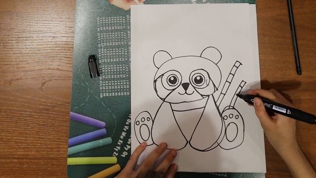 Как нарисовать панду с бамбуком. Легко и просто. Рисунок #15 смотреть онлайн