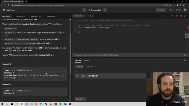 Maximum Nesting Depth of the Parentheses - TypeScript смотреть онлайн