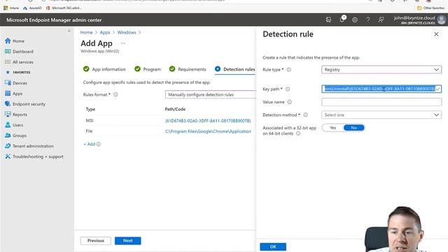 18. Win32 app creation Microsoft Intune: MEM admin center - Win32 App - Detection rules (18/33) смотреть онлайн