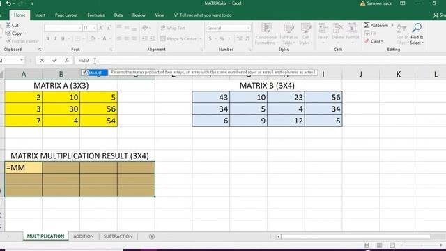 Excel : How to multiply two matrices in excel - Matrix Multiplication in excel смотреть онлайн