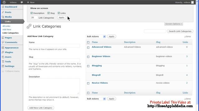 WordPress 3.4 Link Categories Settings смотреть онлайн