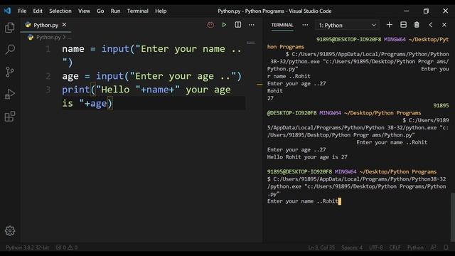 Tutorial 12 Getting User Input in Python | Hindi | LEARN2EARN LABS by Rohit Singh смотреть онлайн
