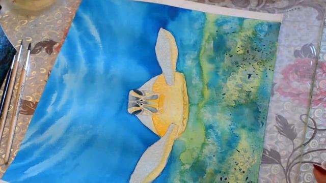 Черепаха в воде. Акварель. Turtle in the water. Watercolor смотреть онлайн