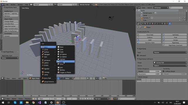 Как анимировать домино в блендере. Симуляция физики в блендере. смотреть онлайн