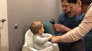 Первая стрижка ребёнка в 1 год 2 месяца/ барбершоп дома