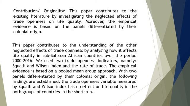 Long Run and Short Run Effects of Trade Openness on Life Quality in Sub Saharan Africa AJER 2021 11 смотреть онлайн