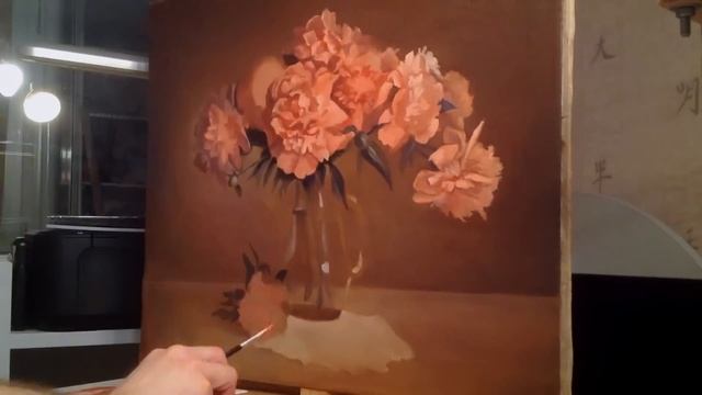 Speed Drawing Flowers Peonies Oil on Canvas Time Lapse - Цветы пионы маслом на холсте смотреть онлайн