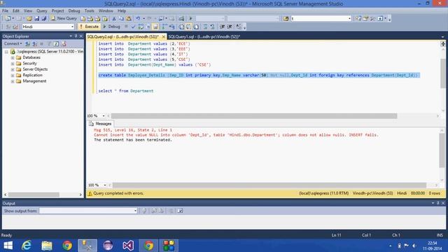 4.SQL Server Tutorial-Hindi(Primary key,Foreign key,Not null) смотреть онлайн