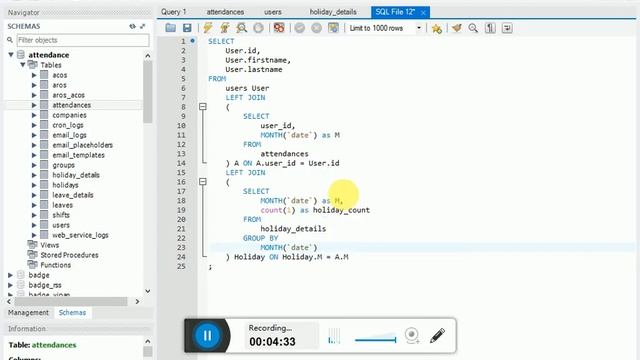 Mysql user month wise attendance using Sub Query and Joins смотреть онлайн