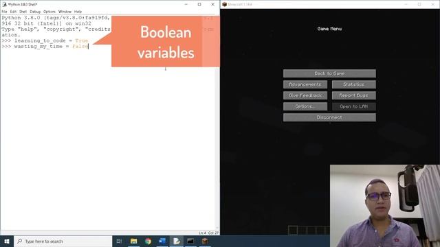 Learn Python with Minecraft - Part 2: Syntax and Variables - Lesson 8: Booleans смотреть онлайн