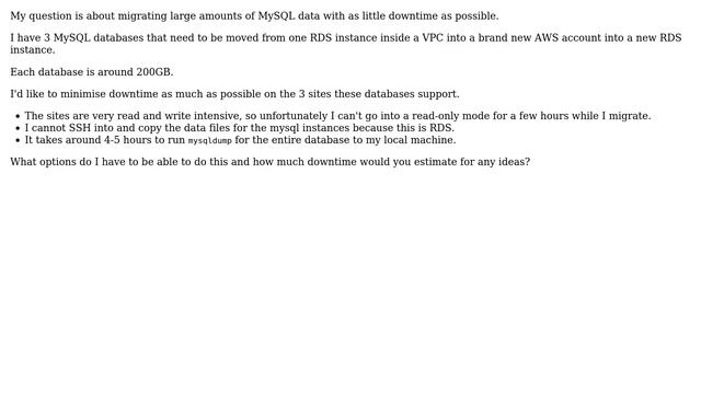 Databases: Migrate large (200GB) mysql databases to new hosts with as little downtime as possible смотреть онлайн