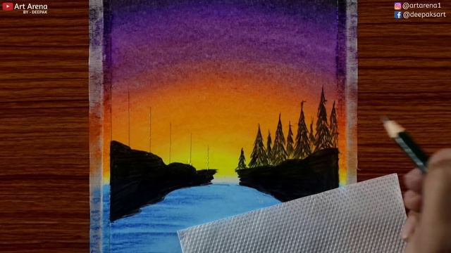 Small Waterfall Scenery Drawing with Oil Pastels for Beginners - Step by Step смотреть онлайн