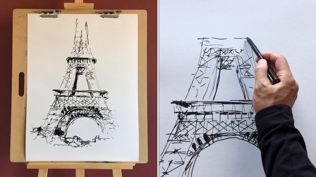 Challenge - Sketch Eiffel Tower in 10 Minutes / Large Scale Sketch in Loose Style смотреть онлайн