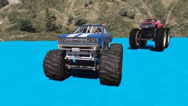 Monster Truck vs Police Lamborghini vs Monster Car vs LEGO Bus - GTA 5 Cars Which is Best? смотреть онлайн