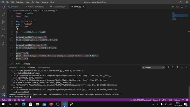 Koneksi server telnet python смотреть онлайн