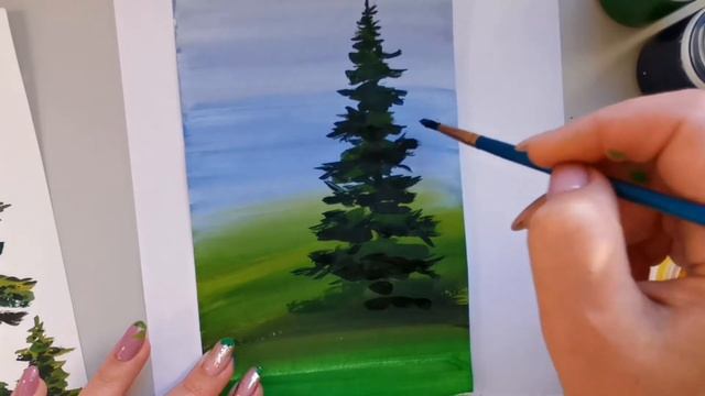 Простая техника рисования ёлочки красками (гуашь или акрил) смотреть онлайн