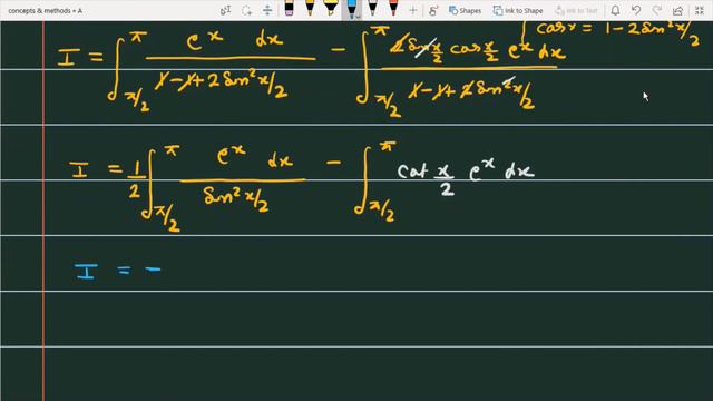 `int(e^x(1-sinx))/(1-cosx)dx`|| integral pi/2 to pi e^x(1-sinx/1-cosx) | integrate 'pi/2 to pi' смотреть онлайн