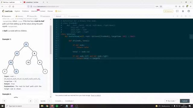 Path Sum - Leetcode Problem 112 - Python Solution смотреть онлайн