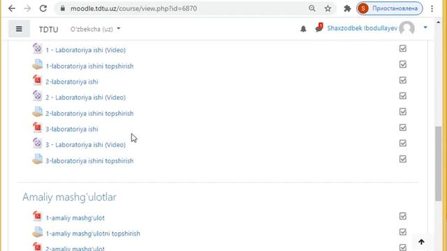 Moodle saytiga kirish, malumotlar va topshiriqlarni ko'rish, yuklab olish смотреть онлайн