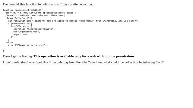Sharepoint: RemoveUserFromSite failing (500 Internal Server Error) смотреть онлайн