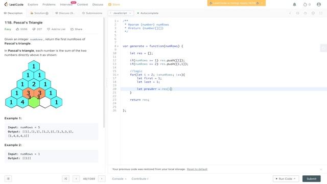 Pascal's Triangle - LeetCode 118 - JavaScript смотреть онлайн