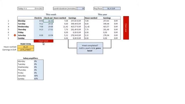 Weekly Working Hours Timesheet Calculator Excel Sheet | Spreadsheet Download смотреть онлайн