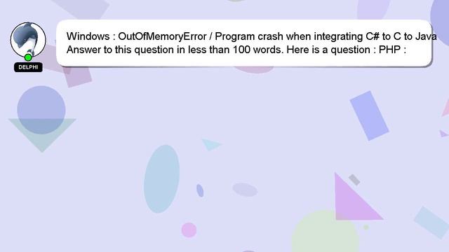 Windows : OutOfMemoryError / Program crash when integrating C# to C to Java смотреть онлайн