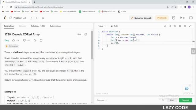 LeetCode in Java | Problem Solving in Array : Easy Question | Decode XORed Array | Lazy Code смотреть онлайн
