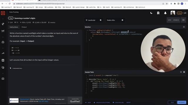 Codewars. Решаем задачи. JavaScript. Summing a number's digits. 7kyu. смотреть онлайн