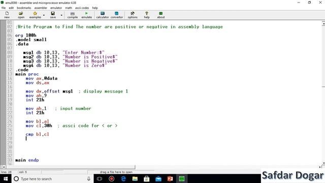 Program to Check Input Number is Positive Negative or Zero in Assembly Language - 29 смотреть онлайн