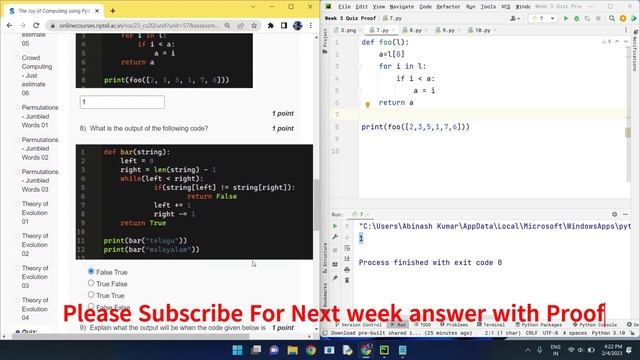 NPTEL The Joy of Computing using Python week 3 quiz assignment answers with proof of each answer смотреть онлайн