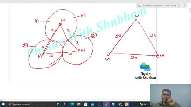 Three uniform spheres each having a mass M and radius a are kept in such a way that each touches th смотреть онлайн