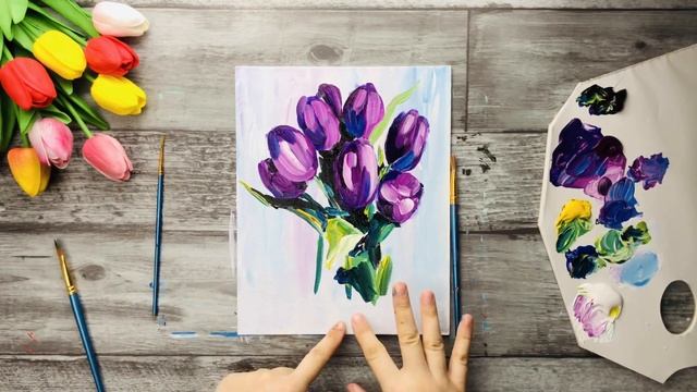 ТЮЛЬПАНЫ ?• Как нарисовать цветы • Легкий натюрморт акрилом • Рисуем просто • Подробный урок смотреть онлайн