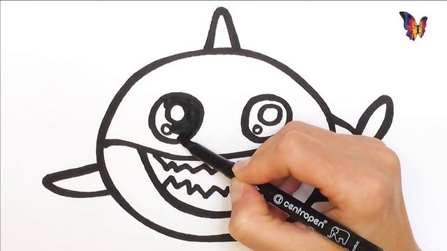 Как нарисовать АКУЛУ / мультик раскраска милая АКУЛА для детей / Раскраски малышам смотреть онлайн