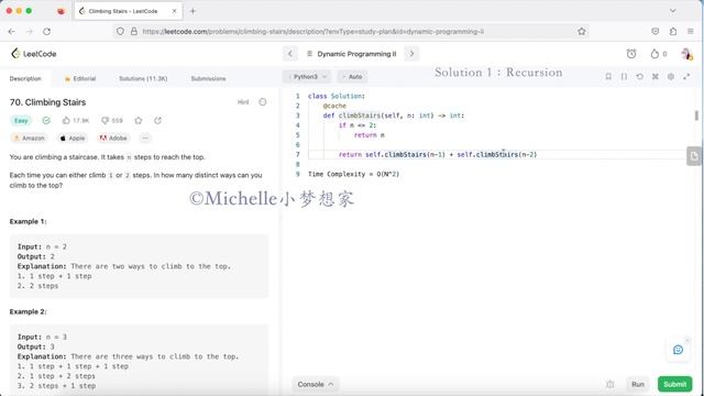 LeetCode in Python 70. Climbing Stairs | DP with 3 Different Ways! | Up - Dreamer Michelle смотреть онлайн