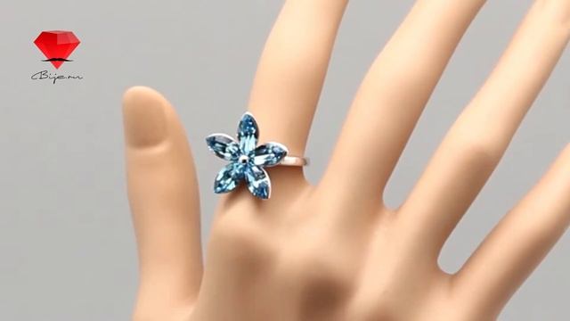 Bije.ru: Кольцо в виде незабудки с покрытием белым золотом и кристаллами Swarovski Mayrie (Мэйри) смотреть онлайн
